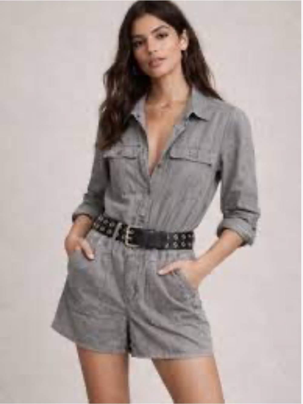 PAIGE Gray Button-Front utility Romper size large